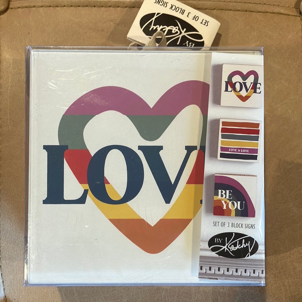 Set of 3 LOVE wood block signs NWT Giftable Decor by Kathy Office Home Gift